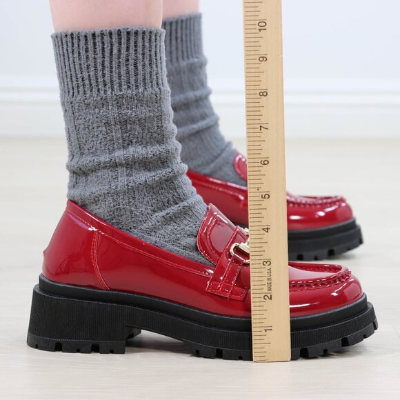 Red Patent Horsebit Loafers Chunky Platform Lug Sole Slip-Ons Grunge 90s Vibes - Picture 8 of 16